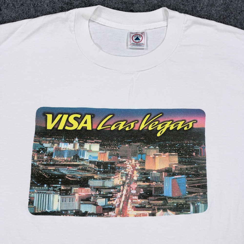 Vintage Delta Pro Weight Visa Las Vegas Strip Graphic T-Shirt White XL